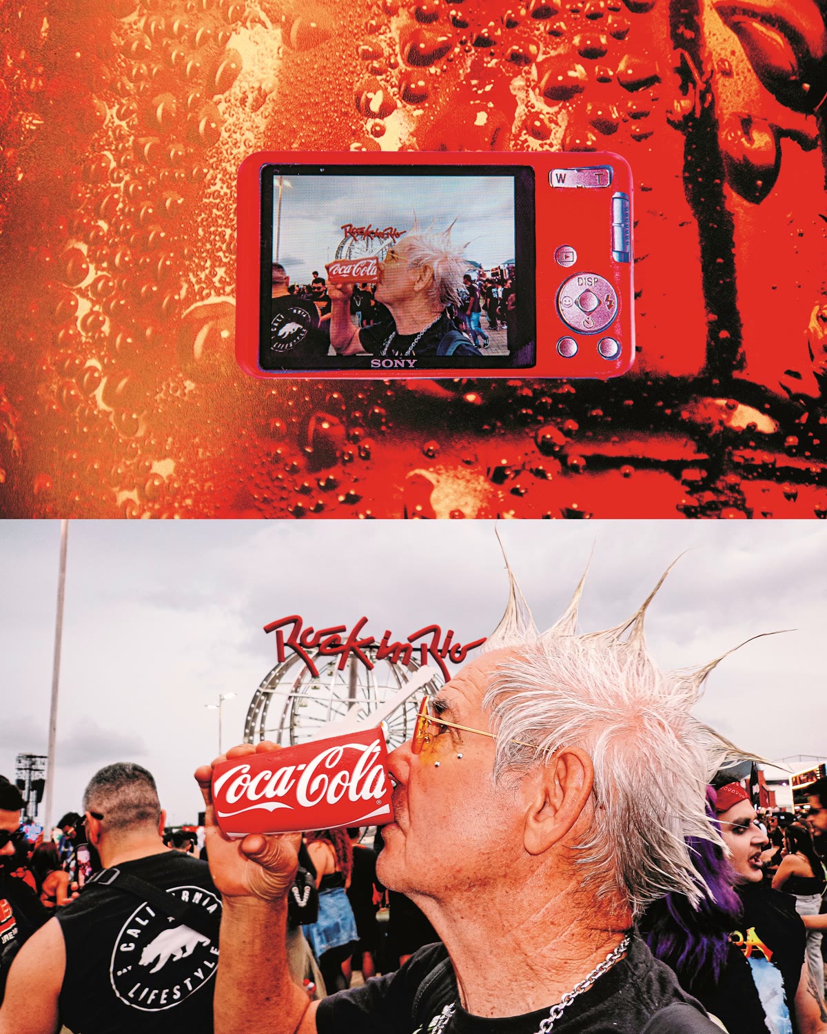 visor de câmera digital e público bebendo coca-cola no rock in rio